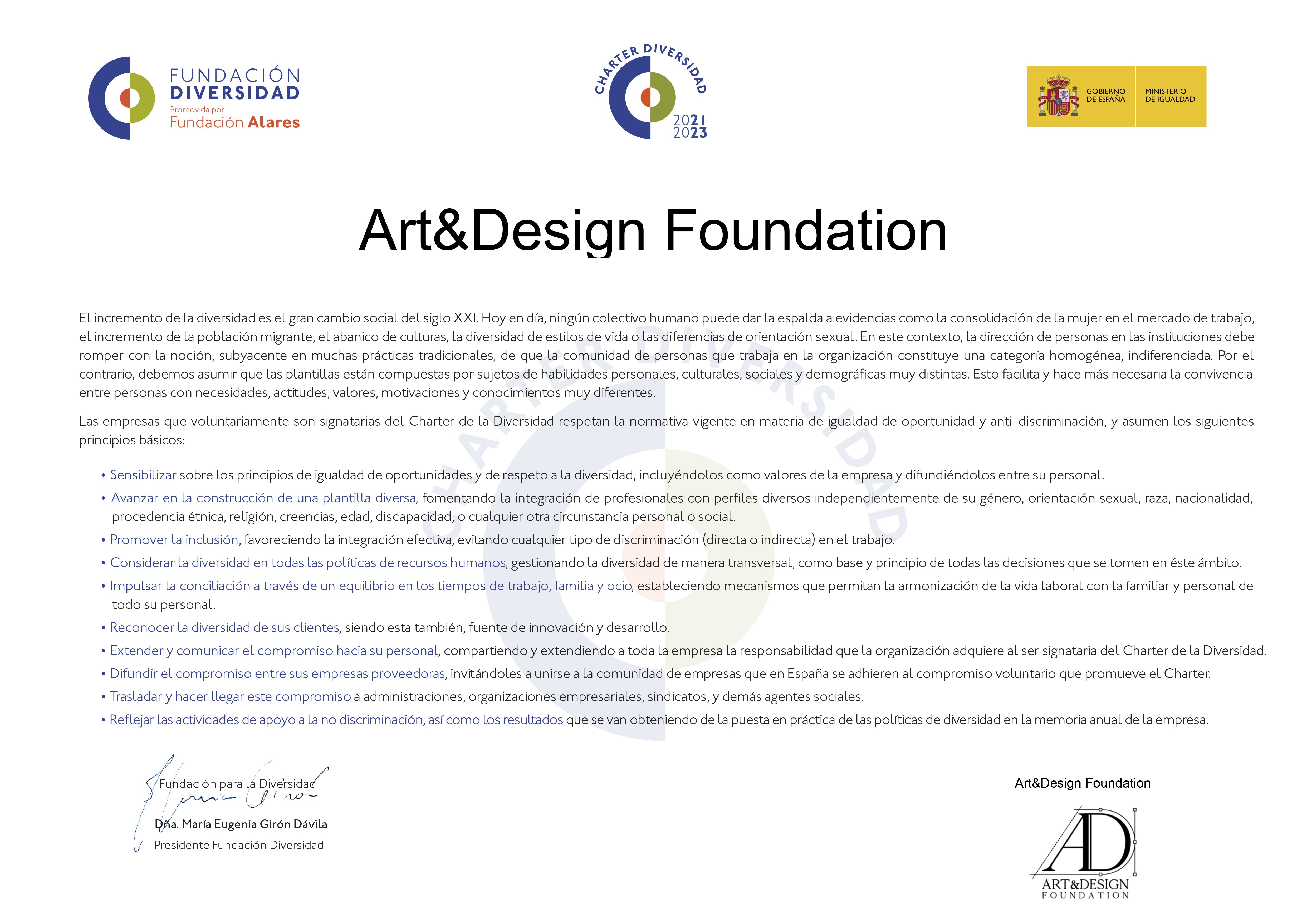 La Fundación Art & Design se ha adherido al Charter de la Diversidad